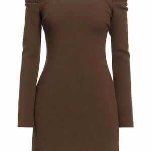 Khaite Off-Shoulder  Octavia Long Sleeve Brown Bodycon Dress